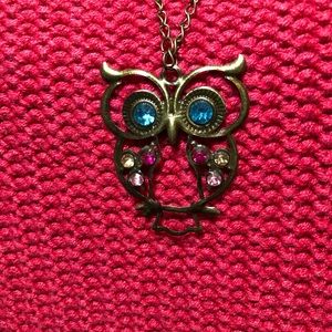 Antique bronze owl sweater necklace
